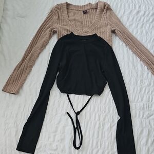 SHEIN Black and Tan Ribbed Bodysuit Set